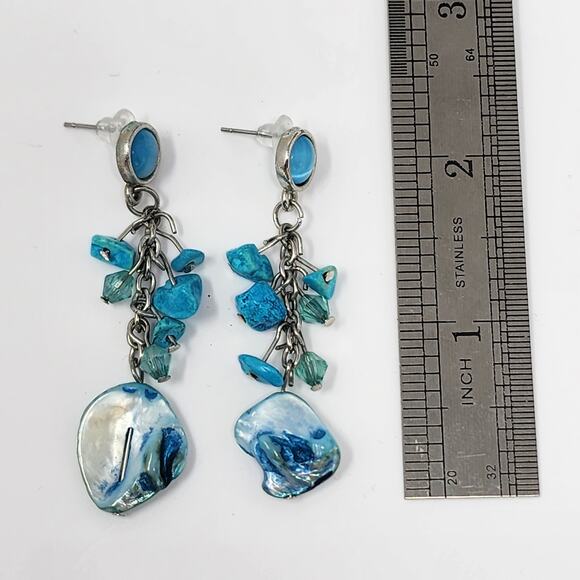Blue Howlite Abalone Earrings - Picture 3 of 6